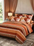 Premium 100% Cotton King Size Geometric and Floral Striped Bedsheet Set (108" x 108") with 2 Matching Pillow Covers – Warm Rust &amp; Earthy Brown