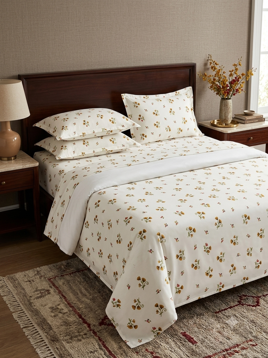 GLARE Stylla Premium 100% Cotton Double Bedsheet Set with 2 Complementary Pillow Covers