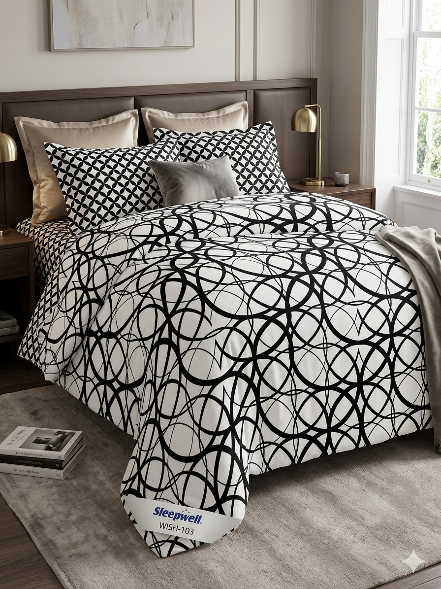 Sleepwell Whisper Premium 100% Cotton Double Bedsheet Set with 2 Pillow Covers