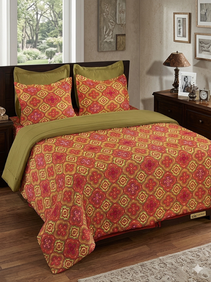 RENA Castilla Premium 100% Cotton Double Bedsheet Set with 2 Pillow Cover