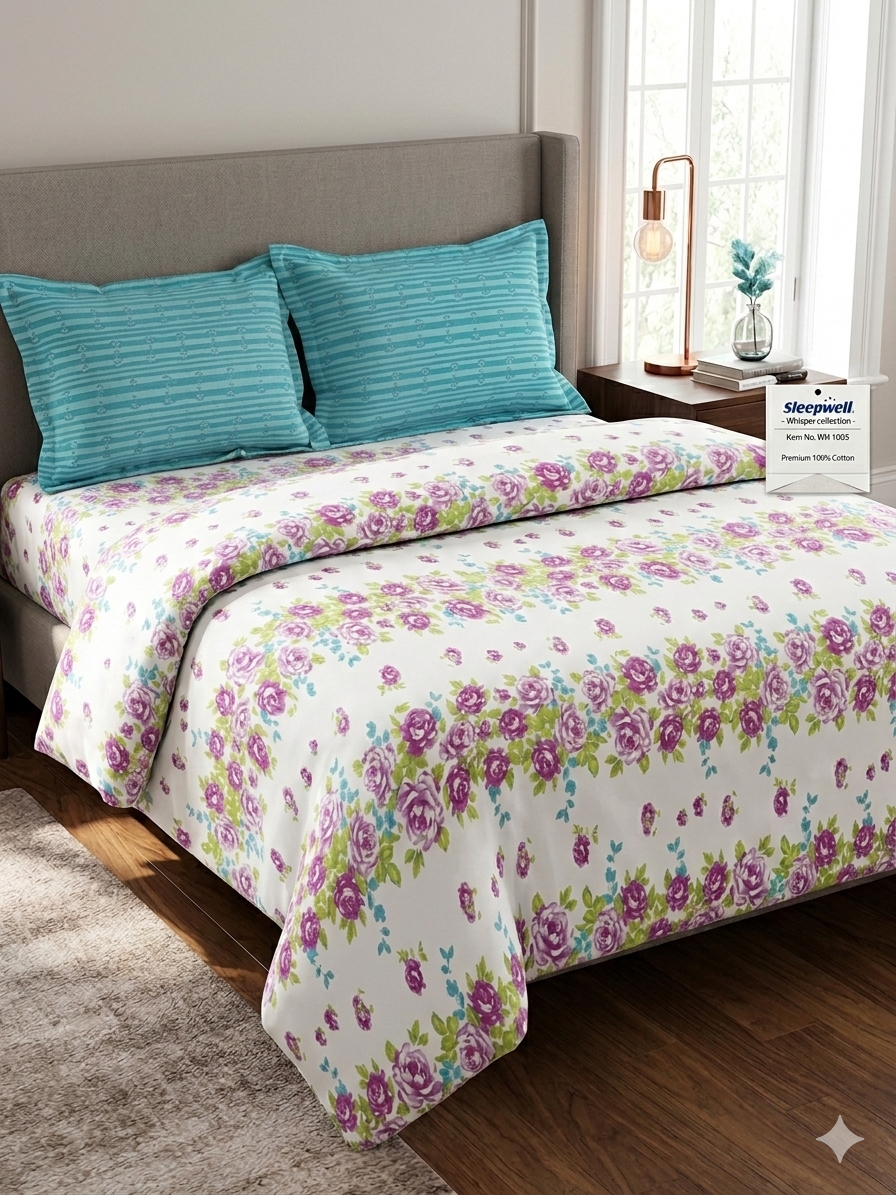 Sleepwell Whisper Premium 100% Cotton Double Bedsheet Set with 2 Pillow Covers